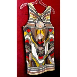 BCBG Maxazria Women Sleeveless Tunic Top Size Petite L / P  Geometric Open Back